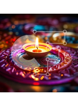 Intra Συλλεκτικό Ξύλινο Παζλ Plywood  4mm - Γιορτή Diwali με αναμμένο κερί σε πολύχρωμα χάρτινα πιάτα Σε Ξύλινο Κουτί - Διαστάσεις Puzzle: 10x10 cm – 25 κομμάτια