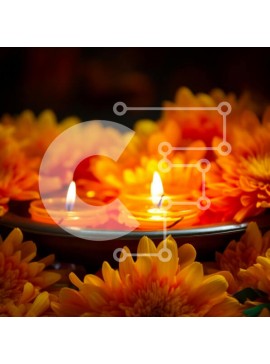 Intra Συλλεκτικό Ξύλινο Παζλ Plywood  4mm - Προσωπική σύνθεση κεριών με πορτοκαλί λουλούδια Σε Ξύλινο Κουτί - Διαστάσεις Puzzle: 10x10 cm – 25 κομμάτια