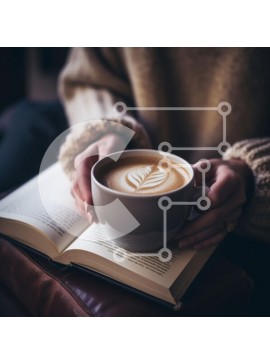 Σετ των 2 Intra Συλλεκτικό Ξύλινο Παζλ Plywood  4mm - Ζεστή σκηνή με καφέ Latte Art και ένα βιβλίο Σε Ξύλινο Κουτί - Διαστάσεις: 10x10 cm – 25 κομμάτια