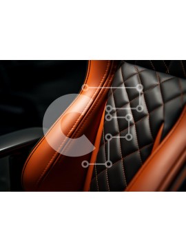 Intra Συλλεκτικό Ξύλινο Παζλ Plywood  4mm - Κοντινό πλάνο ενός πολυτελούς καθίσματος αυτοκινήτου με μαύρο και πορτοκαλί δέρμα Σε Ξύλινο Κουτί - Διαστάσεις Puzzle: 10x10 cm – 25 κομμάτια