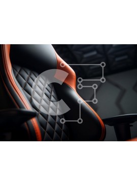 Intra Συλλεκτικό Ξύλινο Παζλ Plywood  4mm - Κοντινό πλάνο μιας καρέκλας παιχνιδιών με μαύρο δέρμα και πορτοκαλί τόνους Σε Ξύλινο Κουτί - Διαστάσεις Puzzle: 10x10 cm – 25 κομμάτια