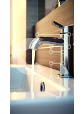 Intra Συλλεκτικό Ξύλινο Παζλ Plywood  4mm - Σύγχρονη βρύση με νερό που ρέει σε νεροχύτη Σε Ξύλινο Κουτί - Διαστάσεις Puzzle: 10x10 cm – 25 κομμάτια