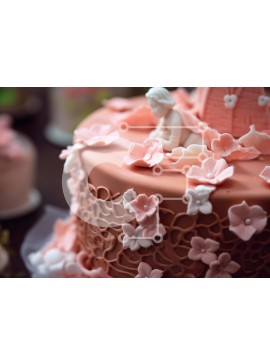 Σετ των 2 Intra Συλλεκτικό Ξύλινο Παζλ Plywood  4mm - Όμορφα διακοσμημένη τούρτα με ροζ λουλούδια Σε Ξύλινο Κουτί - Διαστάσεις: 10x10 cm – 25 κομμάτια