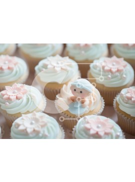 Σετ των 2 Intra Συλλεκτικό Ξύλινο Παζλ Plywood  4mm - Cupcakes με ειδώλιο μωρού και διακοσμήσεις με λουλούδια Σε Ξύλινο Κουτί - Διαστάσεις: 10x10 cm – 25 κομμάτια
