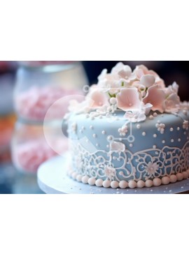 Σετ των 2 Intra Συλλεκτικό Ξύλινο Παζλ Plywood  4mm - Όμορφα διακοσμημένο μπλε κέικ με βρώσιμα λουλούδια Σε Ξύλινο Κουτί - Διαστάσεις: 10x10 cm – 25 κομμάτια