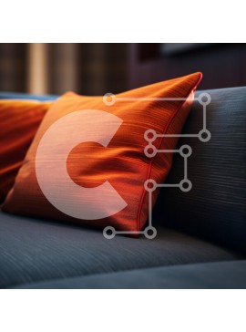 Intra Συλλεκτικό Ξύλινο Παζλ Plywood  4mm - Ζωντανό πορτοκαλί μαξιλάρι σε γκρι καναπέ Σε Ξύλινο Κουτί - Διαστάσεις Puzzle: 10x10 cm – 25 κομμάτια