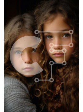 Intra Συλλεκτικό Ξύλινο Παζλ Plywood  4mm - Πορτρέτο δύο νεαρών κοριτσιών με σγουρά μαλλιά Σε Ξύλινο Κουτί - Διαστάσεις Puzzle: 10x10 cm – 25 κομμάτια