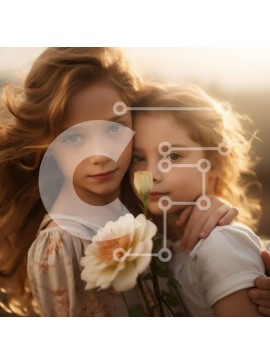 Σετ των 2 Intra Συλλεκτικό Ξύλινο Παζλ Plywood  4mm - Δύο νεαρά κορίτσια που κρατούν ένα λουλούδι σε απαλό φως Σε Ξύλινο Κουτί - Διαστάσεις: 10x10 cm – 25 κομμάτια