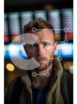 Intra Συλλεκτικό Ξύλινο Παζλ Plywood  4mm - Άνθρωπος στο αεροδρόμιο με οθόνη πληροφοριών πτήσης Σε Ξύλινο Κουτί - Διαστάσεις Puzzle: 10x10 cm – 25 κομμάτια