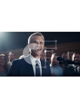 Intra Συλλεκτικό Ξύλινο Παζλ Plywood  4mm - Χαρούμενος ομιλητής που απευθύνεται σε υποστηρικτικό πλήθος Σε Ξύλινο Κουτί - Διαστάσεις Puzzle: 10x10 cm – 25 κομμάτια