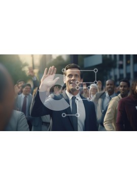 Intra Συλλεκτικό Ξύλινο Παζλ Plywood  4mm - Χαμογελαστός άνδρας που κουνάει σε ένα πλήθος σε αστικό περιβάλλον Σε Ξύλινο Κουτί - Διαστάσεις Puzzle: 10x10 cm – 25 κομμάτια