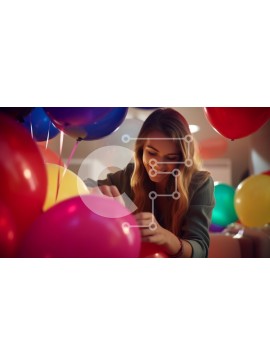 Intra Συλλεκτικό Ξύλινο Παζλ Plywood  4mm - Χαρούμενη γυναίκα που διακοσμεί με μπαλόνια Σε Ξύλινο Κουτί - Διαστάσεις Puzzle: 10x10 cm – 25 κομμάτια