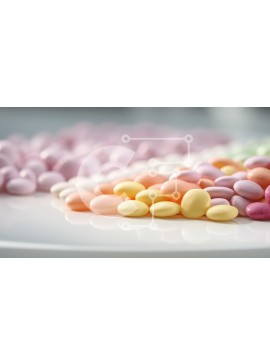 Σετ των 2 Intra Συλλεκτικό Ξύλινο Παζλ Plywood  4mm - Πολύχρωμες σοκολάτες με επικάλυψη καραμέλας σε λευκό πιάτο Σε Ξύλινο Κουτί - Διαστάσεις: 10x10 cm – 25 κομμάτια