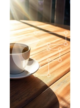 Intra Συλλεκτικό Ξύλινο Παζλ Plywood  4mm - Φλιτζάνι καφέ σε ξύλινο τραπέζι με φως του ήλιου Σε Ξύλινο Κουτί - Διαστάσεις: 10x10 cm – 25 κομμάτια