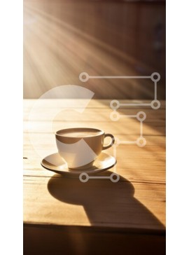 Intra Συλλεκτικό Ξύλινο Παζλ Plywood  4mm - Φλιτζάνι καφέ στον ατμό σε ξύλινο τραπέζι με φως του ήλιου Σε Ξύλινο Κουτί - Διαστάσεις: 10x10 cm – 25 κομμάτια