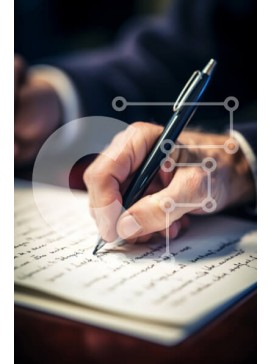 Intra Συλλεκτικό Ξύλινο Παζλ Plywood  4mm - Κοντινό πλάνο γραφής με το χέρι στο σημειωματάριο Σε Ξύλινο Κουτί - Διαστάσεις Puzzle: 10x10 cm – 25 κομμάτια