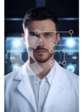 Intra Συλλεκτικό Ξύλινο Παζλ Plywood  4mm - Άνδρας Ιατρός σε εργαστηριακό περιβάλλον Σε Ξύλινο Κουτί - Διαστάσεις Puzzle: 10x10 cm – 25 κομμάτια