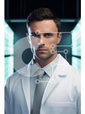 Intra Συλλεκτικό Ξύλινο Παζλ Plywood  4mm - Άνδρας Ιατρός στο Σύγχρονο Ιατρικό Περιβάλλον Σε Ξύλινο Κουτί - Διαστάσεις Puzzle: 10x10 cm – 25 κομμάτια