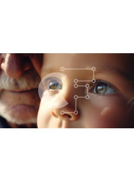 Intra Συλλεκτικό Ξύλινο Παζλ Plywood  4mm - Κοντινό πλάνο ενός παιδιού με μπλε μάτια και το πρόσωπο ενός ηλικιωμένου στο βάθος Σε Ξύλινο Κουτί - Διαστάσεις Puzzle: 10x10 cm – 25 κομμάτια