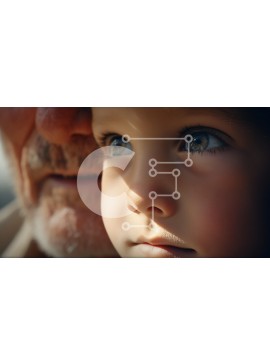 Intra Συλλεκτικό Ξύλινο Παζλ Plywood  4mm - Κοντινό πλάνο του προσώπου του παιδιού με τον παππού και τη γιαγιά στο φόντο Σε Ξύλινο Κουτί - Διαστάσεις Puzzle: 10x10 cm – 25 κομμάτια