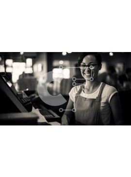 Intra Συλλεκτικό Ξύλινο Παζλ Plywood  4mm - Χαμογελαστός ταμίας στο ταμείο Σε Ξύλινο Κουτί - Διαστάσεις Puzzle: 10x10 cm – 25 κομμάτια