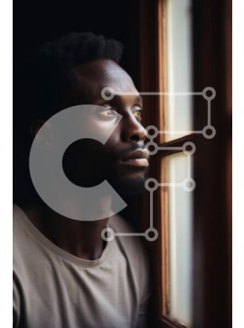 Intra Συλλεκτικό Ξύλινο Παζλ Plywood  4mm - Στοχαστικός νεαρός άνδρας που κοιτάζει έξω από ένα παράθυρο Σε Ξύλινο Κουτί - Διαστάσεις Puzzle: 10x10 cm – 25 κομμάτια