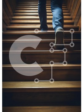 Intra Συλλεκτικό Ξύλινο Παζλ Plywood  4mm - Άτομο που περπατά στην ξύλινη σκάλα Σε Ξύλινο Κουτί - Διαστάσεις Puzzle: 10x10 cm – 25 κομμάτια