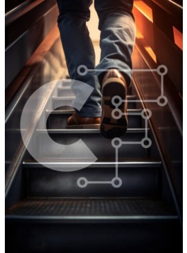 Intra Συλλεκτικό Ξύλινο Παζλ Plywood  4mm - Άτομο που ανεβαίνει τις σκάλες με ζεστό φως Σε Ξύλινο Κουτί - Διαστάσεις Puzzle: 10x10 cm – 25 κομμάτια