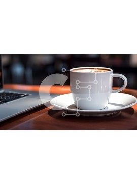 Σετ των 2 Intra Συλλεκτικό Ξύλινο Παζλ Plywood  4mm - Φλιτζάνι καφέ και φορητός υπολογιστής σε ξύλινο τραπέζι Σε Ξύλινο Κουτί - Διαστάσεις: 10x10 cm – 25 κομμάτια