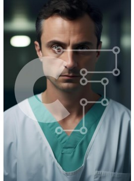 Intra Συλλεκτικό Ξύλινο Παζλ Plywood  4mm - Έντονη εμφάνιση ενός άνδρα επαγγελματία υγείας σε Scrubs Σε Ξύλινο Κουτί - Διαστάσεις Puzzle: 10x10 cm – 25 κομμάτια