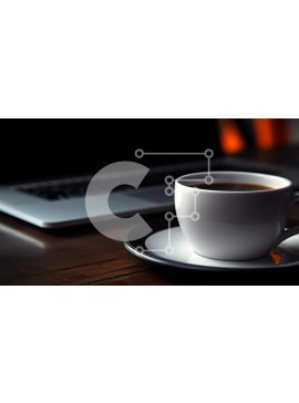 Σετ των 2 Intra Συλλεκτικό Ξύλινο Παζλ Plywood  4mm - Φλιτζάνι καφέ σε ξύλινο τραπέζι με φορητό υπολογιστή Σε Ξύλινο Κουτί - Διαστάσεις: 10x10 cm – 25 κομμάτια