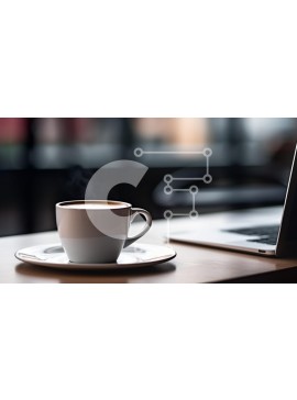 Σετ των 2 Intra Συλλεκτικό Ξύλινο Παζλ Plywood  4mm - Φλιτζάνι καφέ σε ένα ξύλινο τραπέζι με φορητό υπολογιστή Σε Ξύλινο Κουτί - Διαστάσεις: 10x10 cm – 25 κομμάτια