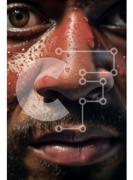 Intra Συλλεκτικό Ξύλινο Παζλ Plywood  4mm - Κοντινό πλάνο του προσώπου ενός άνδρα με σταγόνες νερού Σε Ξύλινο Κουτί - Διαστάσεις Puzzle: 10x10 cm – 25 κομμάτια