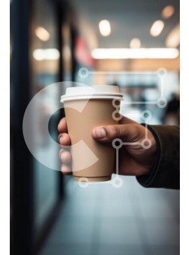 Σετ των 2 Intra Συλλεκτικό Ξύλινο Παζλ Plywood  4mm - Χέρι που κρατά ένα φλιτζάνι καφέ σε ένα σκηνικό καφέ Σε Ξύλινο Κουτί - Διαστάσεις: 10x10 cm – 25 κομμάτια