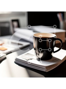 Intra Συλλεκτικό Ξύλινο Παζλ Plywood  4mm - Μαύρη κούπα καφέ στο γραφείο με περιοδικά Σε Ξύλινο Κουτί - Διαστάσεις Puzzle: 10x10 cm – 25 κομμάτια