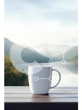 Σετ των 2 Intra Συλλεκτικό Ξύλινο Παζλ Plywood  4mm - Γαλήνιο τοπίο με κούπα και βουνά Σε Ξύλινο Κουτί - Διαστάσεις: 10x10 cm – 25 κομμάτια