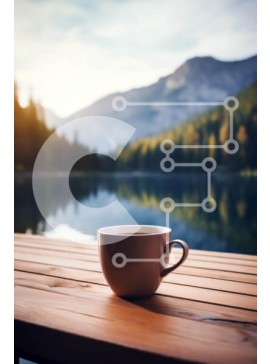 Σετ των 2 Intra Συλλεκτικό Ξύλινο Παζλ Plywood  4mm - Φλιτζάνι καφέ δίπλα σε μια όμορφη λίμνη με βουνά Σε Ξύλινο Κουτί - Διαστάσεις: 10x10 cm – 25 κομμάτια