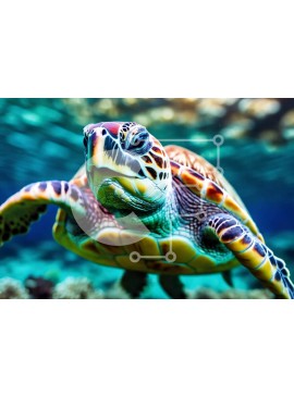 Σετ των 2 Intra Συλλεκτικό Ξύλινο Παζλ Plywood  4mm - Πολύχρωμη χελώνα που κολυμπά υποβρύχια Σε Ξύλινο Κουτί - Διαστάσεις: 10x10 cm – 25 κομμάτια