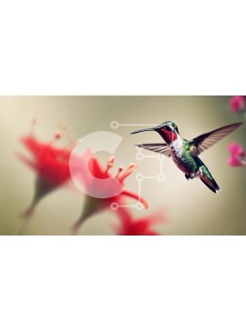 Intra Συλλεκτικό Ξύλινο Παζλ Plywood  4mm - Κολίμπρι που αιωρείται κοντά σε κόκκινα λουλούδια Σε Ξύλινο Κουτί - Διαστάσεις: 10x10 cm – 25 κομμάτια