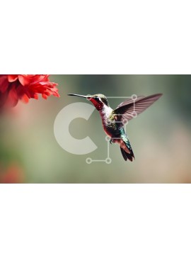 Intra Συλλεκτικό Ξύλινο Παζλ Plywood  4mm - Κολίμπρι που αιωρείται κοντά σε ένα κόκκινο λουλούδι Σε Ξύλινο Κουτί - Διαστάσεις: 10x10 cm – 25 κομμάτια