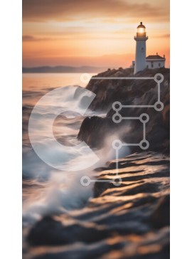 Σετ των 2 Intra Συλλεκτικό Ξύλινο Παζλ Plywood  4mm - Φάρος στο ηλιοβασίλεμα στη βραχώδη ακτή Σε Ξύλινο Κουτί - Διαστάσεις: 10x10 cm – 25 κομμάτια