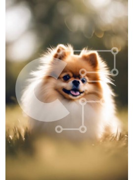 Σετ των 2 Intra Συλλεκτικό Ξύλινο Παζλ Plywood  4mm - Χνουδωτό σκυλί Pomeranian στο γρασίδι Σε Ξύλινο Κουτί - Διαστάσεις: 10x10 cm – 25 κομμάτια