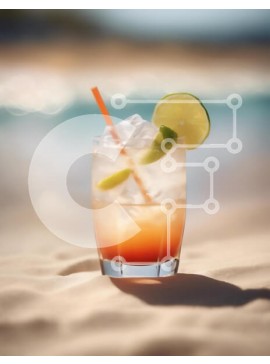 Σετ των 2 Intra Συλλεκτικό Ξύλινο Παζλ Plywood  4mm - Δροσιστικό κοκτέιλ σε αμμώδη παραλία Σε Ξύλινο Κουτί - Διαστάσεις: 10x10 cm – 25 κομμάτια