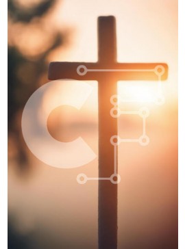 Intra Συλλεκτικό Ξύλινο Παζλ Plywood  4mm - Cross Silhouette Against Sunset Σε Ξύλινο Κουτί - Διαστάσεις Puzzle: 10x10 cm – 25 κομμάτια