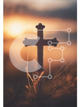 Intra Συλλεκτικό Ξύλινο Παζλ Plywood  4mm - Σκιαγραφημένος σταυρός στο ηλιοβασίλεμα Σε Ξύλινο Κουτί - Διαστάσεις Puzzle: 10x10 cm – 25 κομμάτια