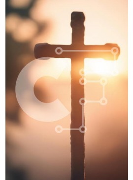 Intra Συλλεκτικό Ξύλινο Παζλ Plywood  4mm - Σιλουέτα ενός σταυρού ενάντια σε ένα ηλιοβασίλεμα Σε Ξύλινο Κουτί - Διαστάσεις Puzzle: 10x10 cm – 25 κομμάτια