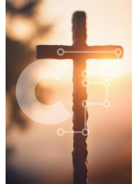 Intra Συλλεκτικό Ξύλινο Παζλ Plywood  4mm - Σιλουέτα ενός σταυρού ενάντια σε ένα ηλιοβασίλεμα Σε Ξύλινο Κουτί - Διαστάσεις Puzzle: 10x10 cm – 25 κομμάτια