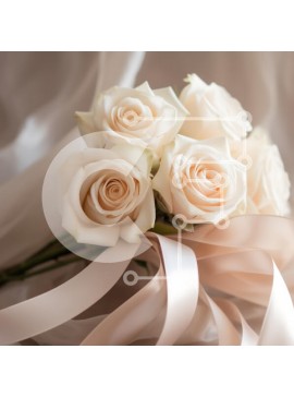 Σετ των 2 Intra Συλλεκτικό Ξύλινο Παζλ Plywood  4mm - Κομψό μπουκέτο κρέμα τριαντάφυλλα με κορδέλες Σε Ξύλινο Κουτί - Διαστάσεις: 10x10 cm – 25 κομμάτια