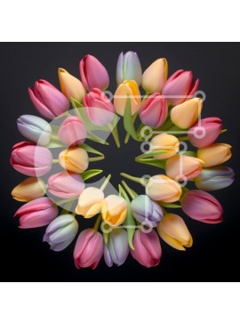 Intra Συλλεκτικό Ξύλινο Παζλ Plywood  4mm - Πολύχρωμη διάταξη τουλίπας σε σκούρο φόντο Σε Ξύλινο Κουτί - Διαστάσεις: 10x10 cm – 25 κομμάτια