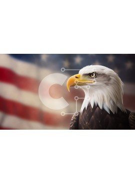 Intra Συλλεκτικό Ξύλινο Παζλ Plywood  4mm - Φαλακρός αετός με φόντο αμερικανική σημαία Σε Ξύλινο Κουτί - Διαστάσεις: 10x10 cm – 25 κομμάτια